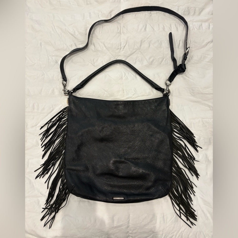 Rebecca Minkoff Black Leather Fringe Shoulder Bag